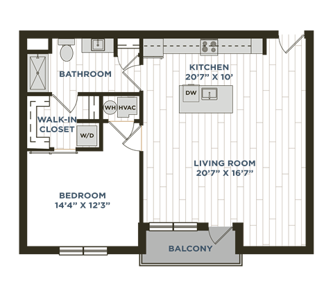 Floor plan for 1 bed, 1 bath, 788 sqft